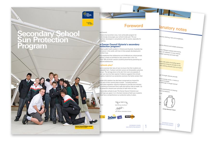 Secondary schools sun protection booklet. Education resource.
