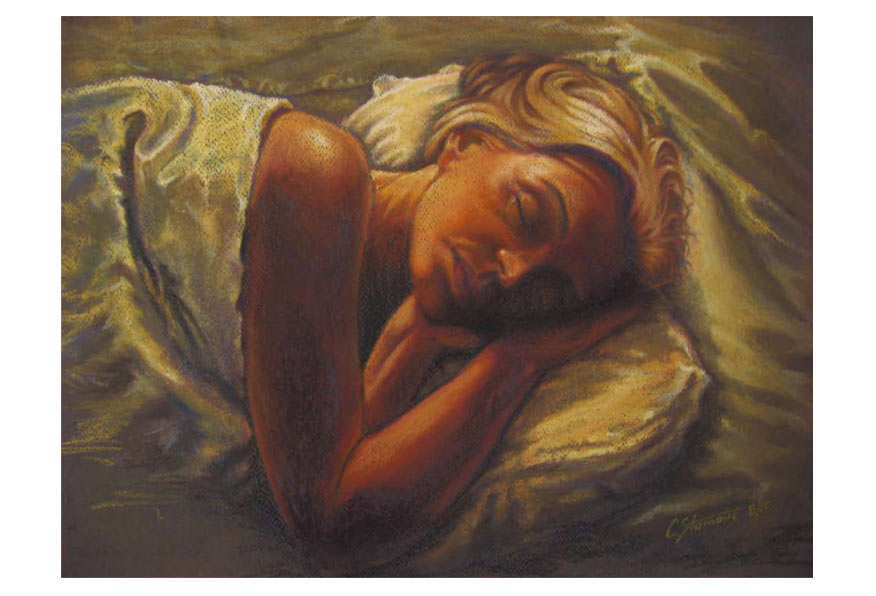 Woman sleeping. Pastel.