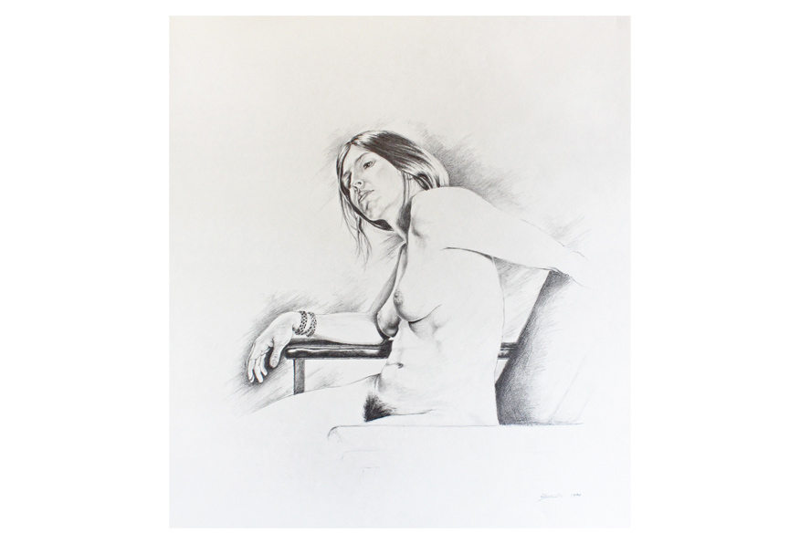 Portrait of Julie. Seated nude. Pencil on paper.