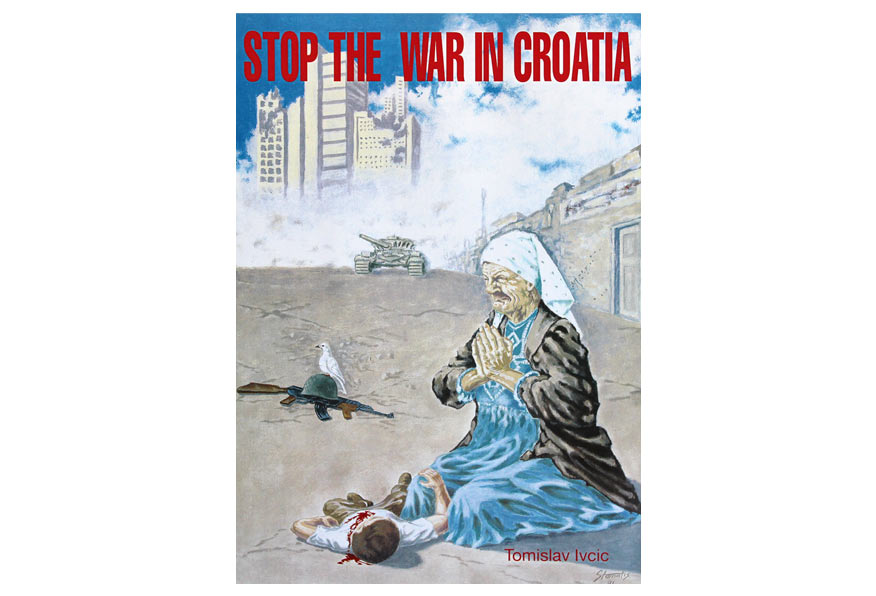 Illustration for 'Stop The War In Croatia' music cassette cover and posters. Acrylic on paper.