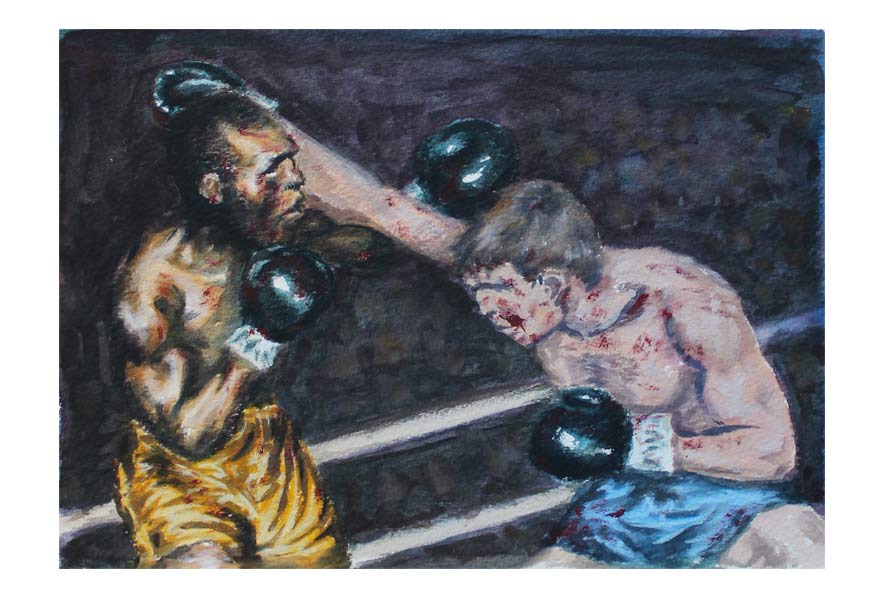 Sports illustration. 'The agony'. Acrylic on paper.